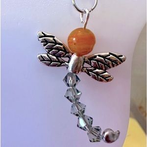 Handmade dragonfly earrings. Bumblebee agate with Swarovski stones.
